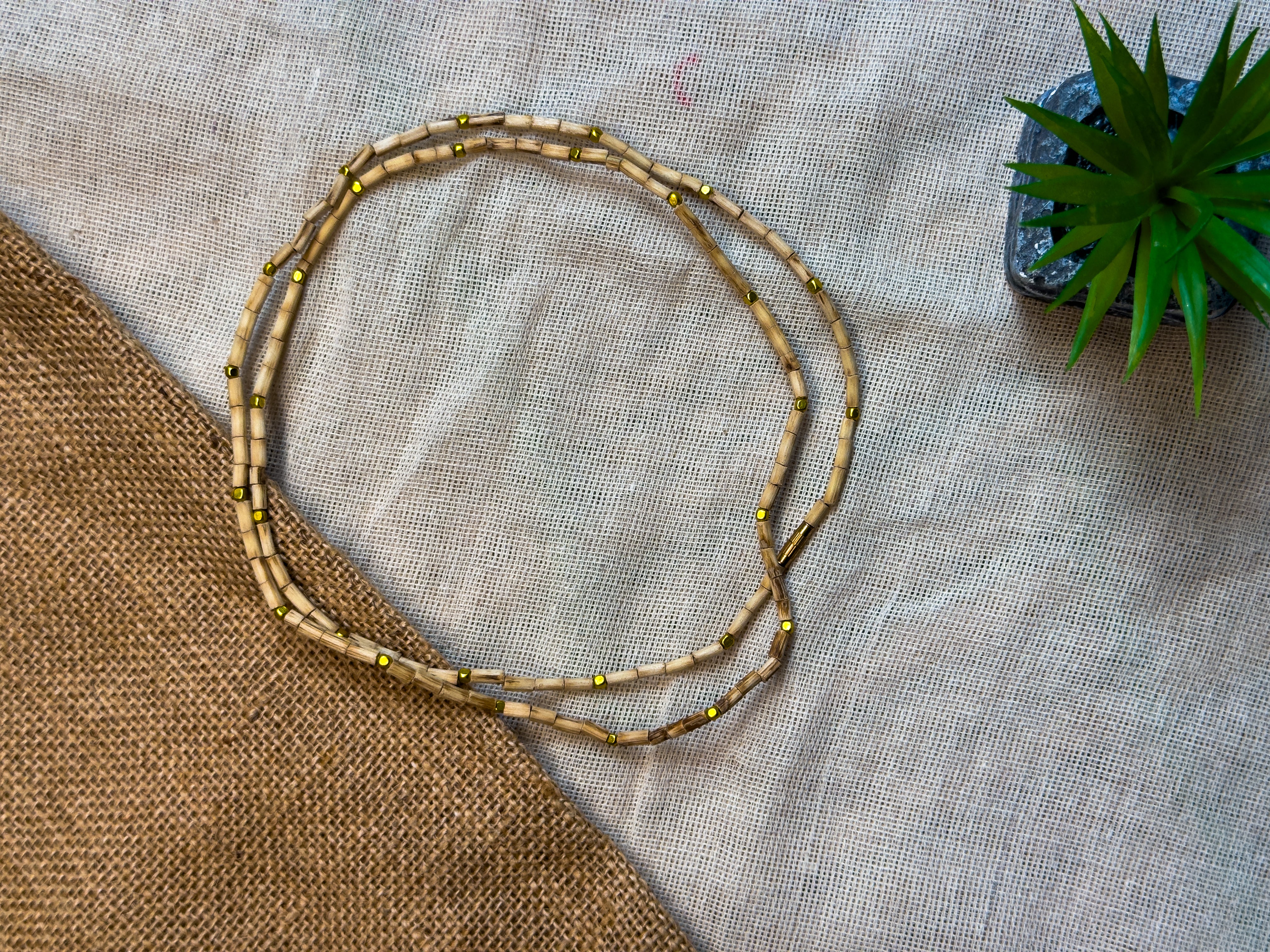 201- 2 Round Tulsi mala with golden beads